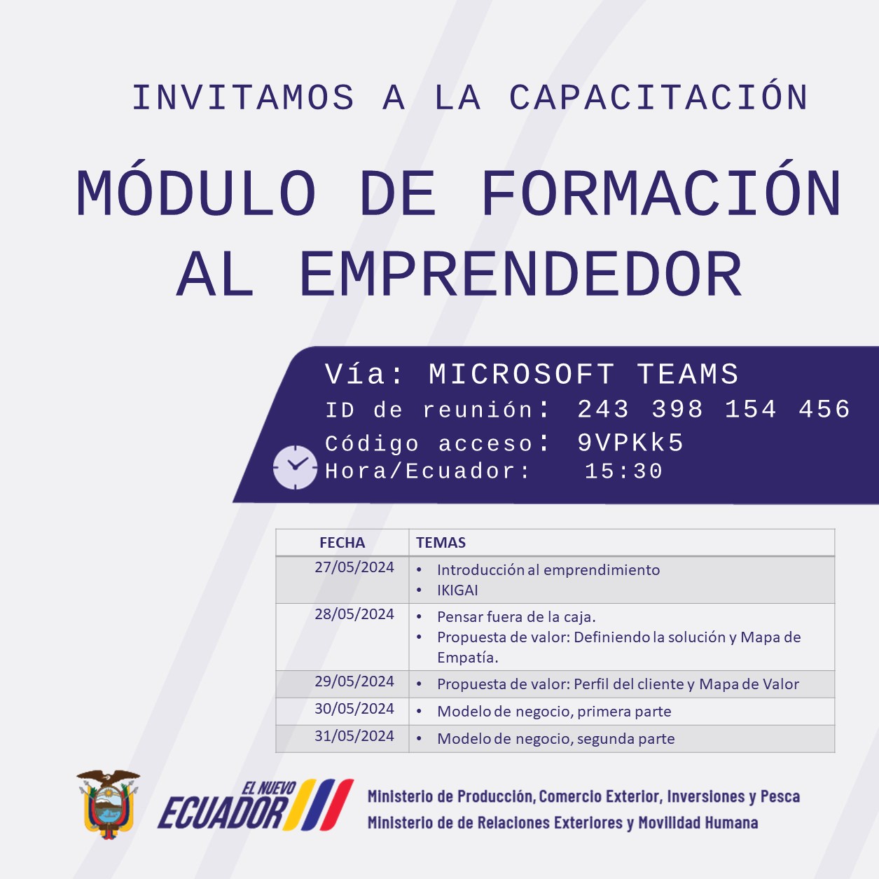 INVITACIÓN AL TALLER VIRTUAL GRATUITO: “MÓDULO DE FORMACIÓN AL EMPRENDEDOR”
